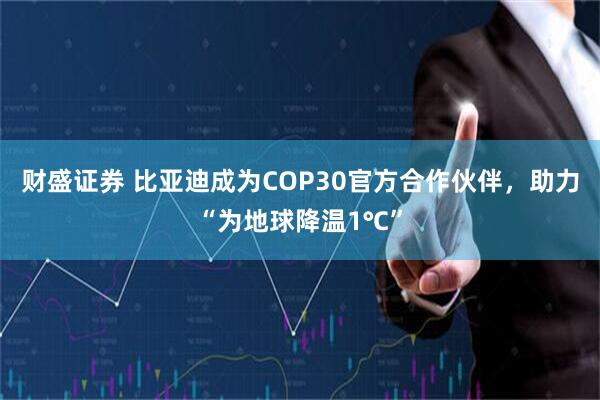 财盛证券 比亚迪成为COP30官方合作伙伴，助力“为地球降温1℃”